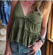 Green Ruffled Spaghetti Tank Top