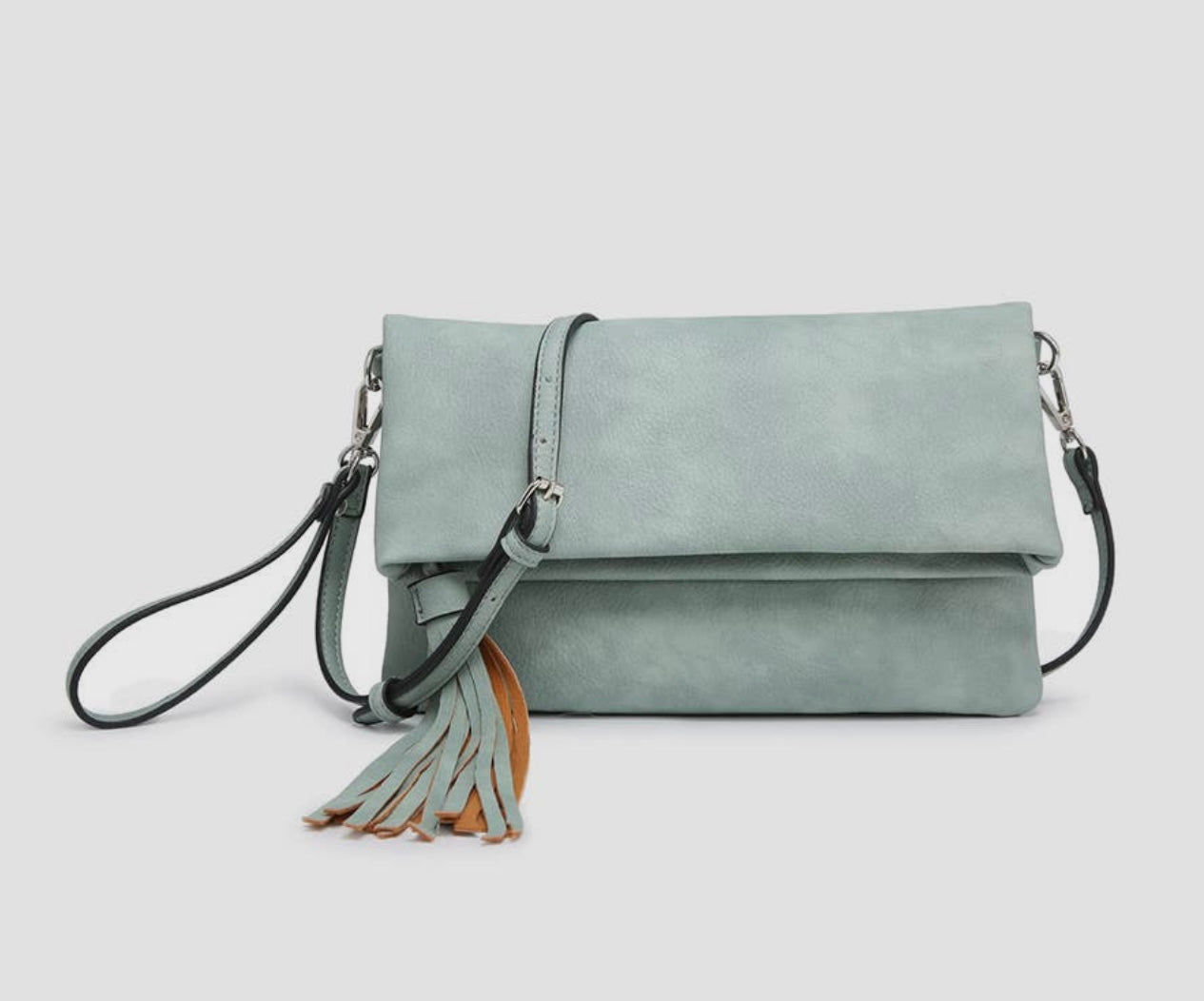 Flapover Tassel Crossbody Clutch