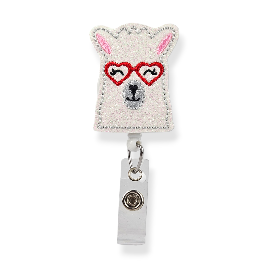Llama Heart Glasses Badge