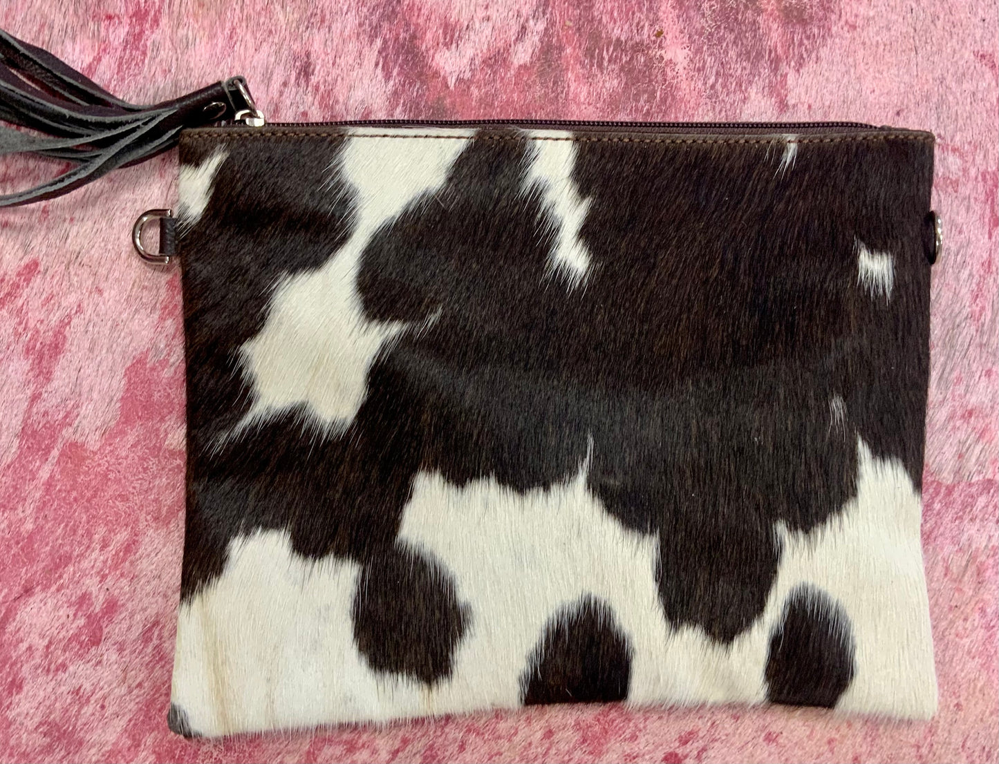 Cowhide Fringe Zipper Purse