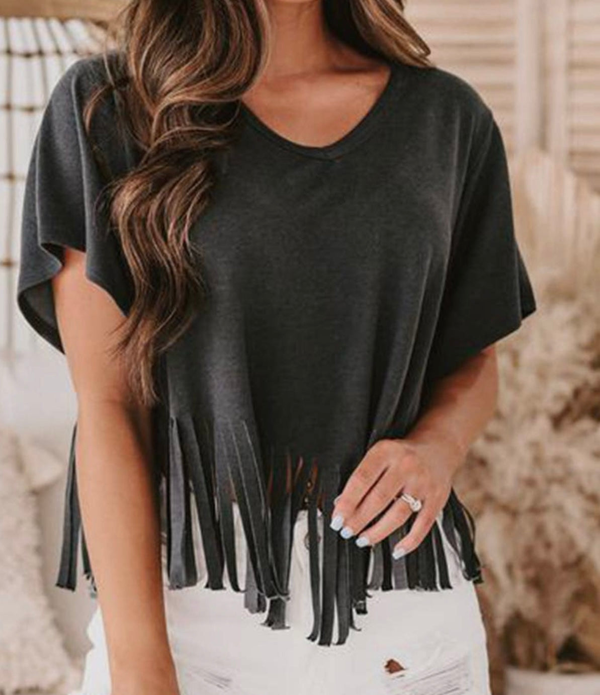 Fringes Top V Neck