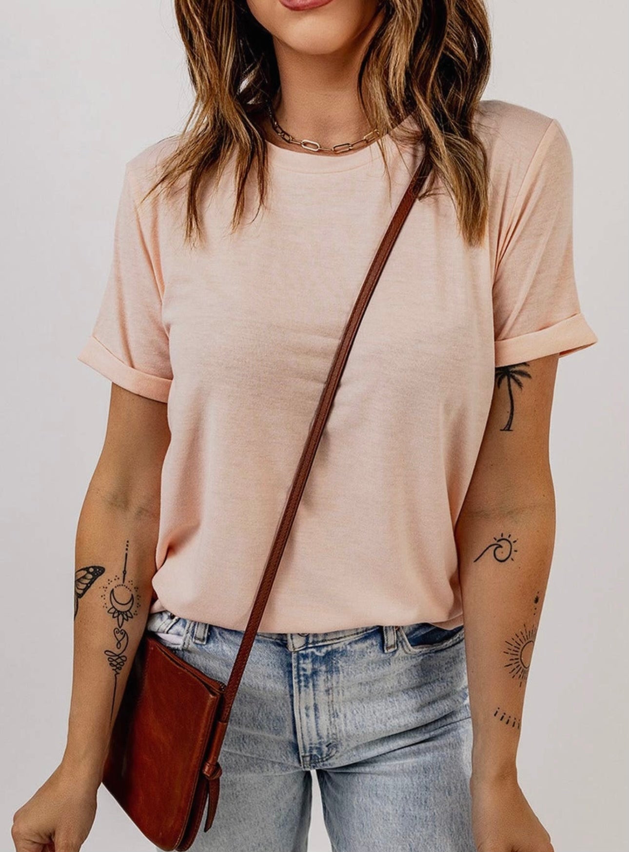 Pink Crew Neck Tee Top