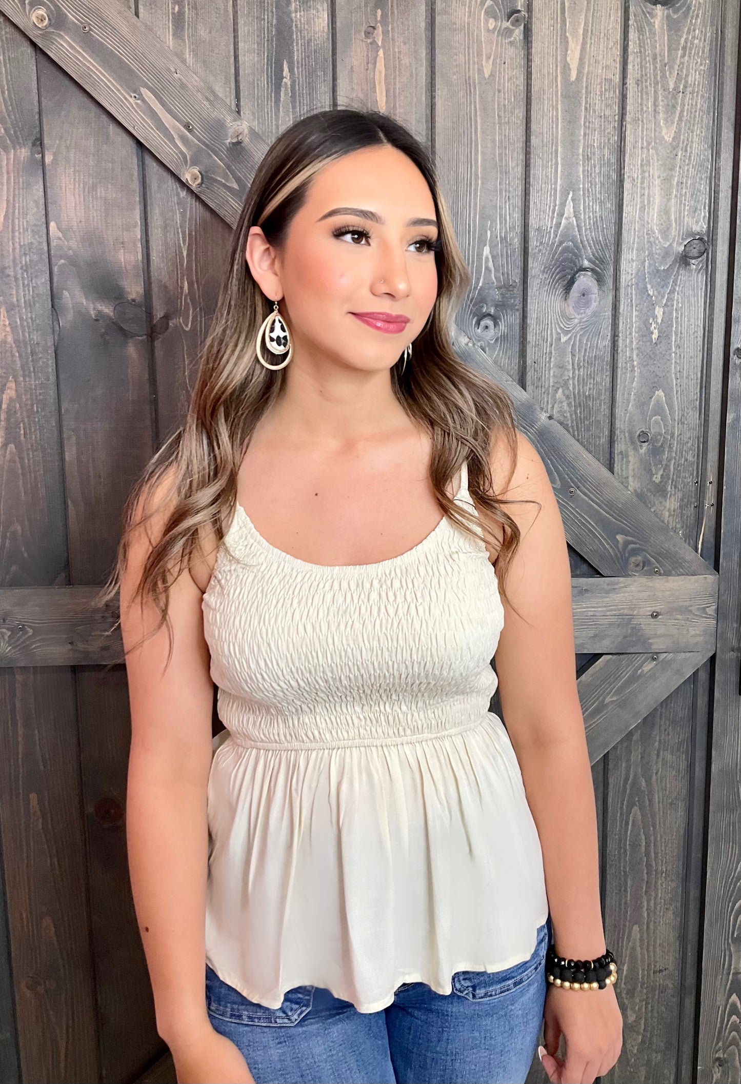 Beige Ruffled Sleeveless Top