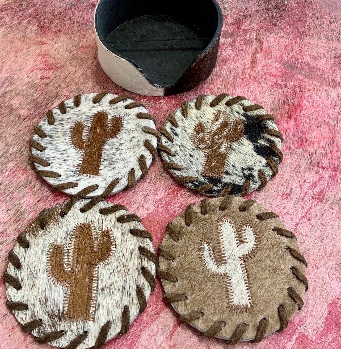 Cowhide Coaster Set