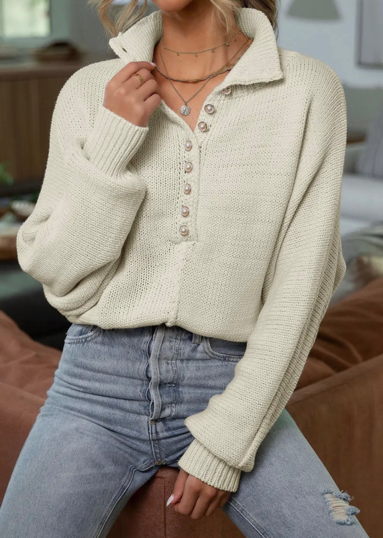 Pearl Button Dolman Sweater