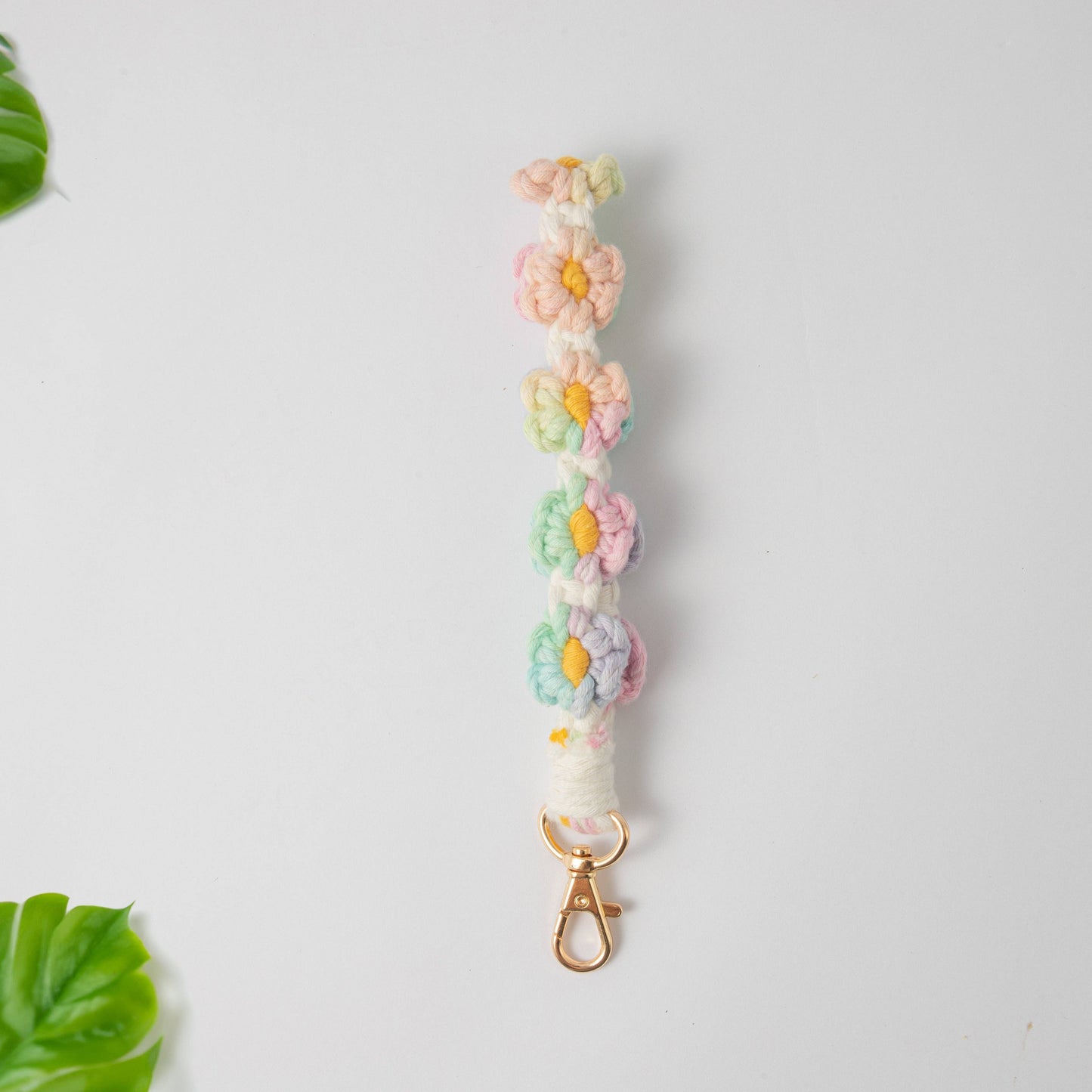 Handwoven Flower Keychain Pink