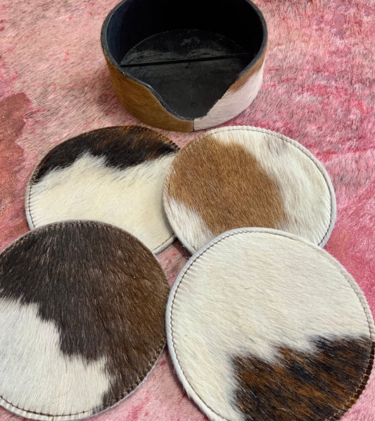 Cowhide Coaster Set