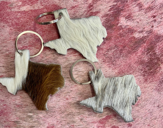 Cowhide Texas Keychain
