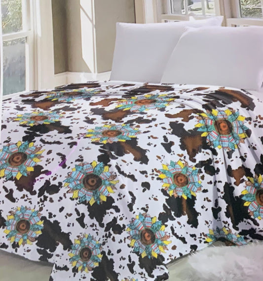 Sunflower Cow Print Throw
