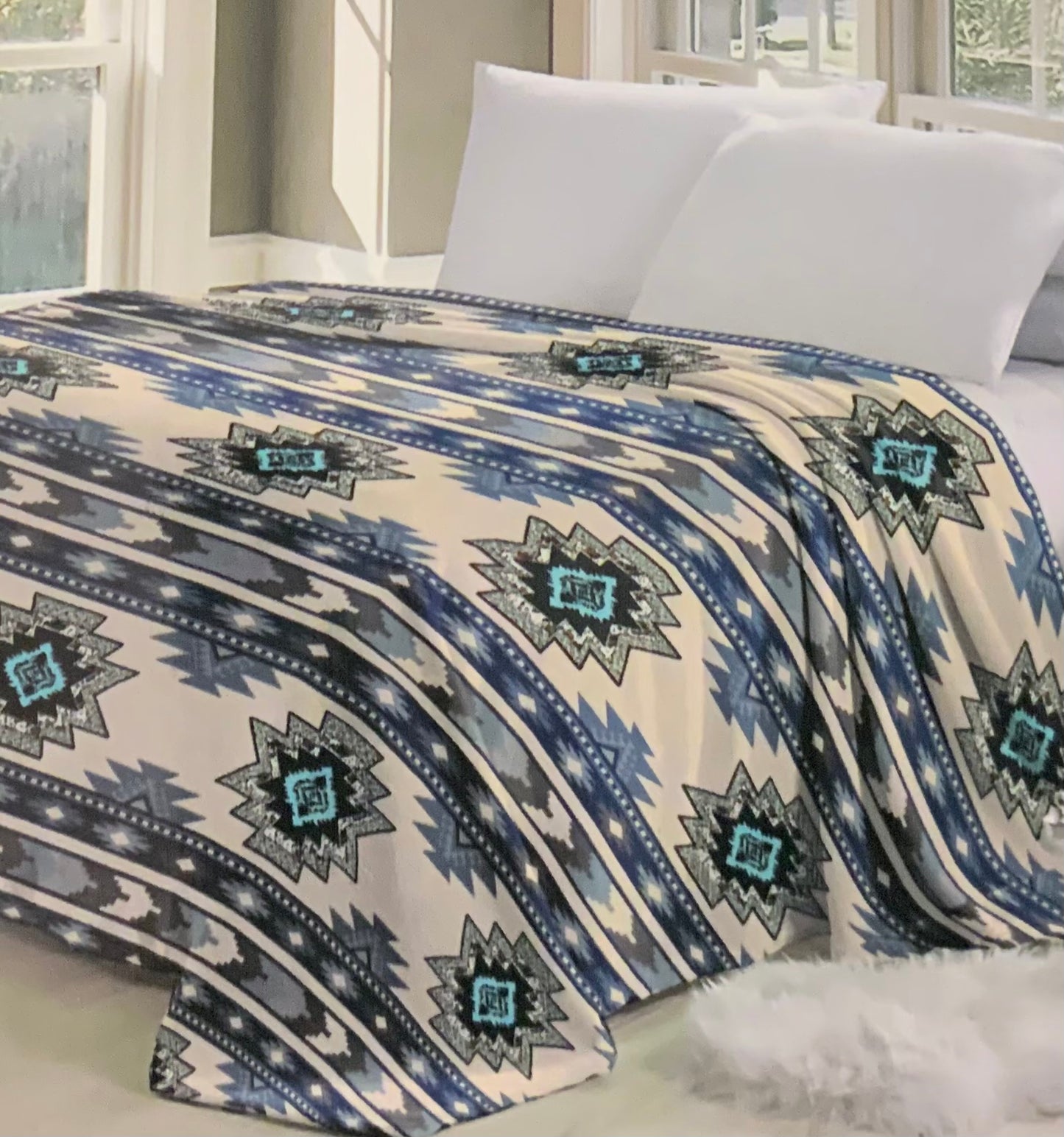 Blue Navajo Throw Blanket