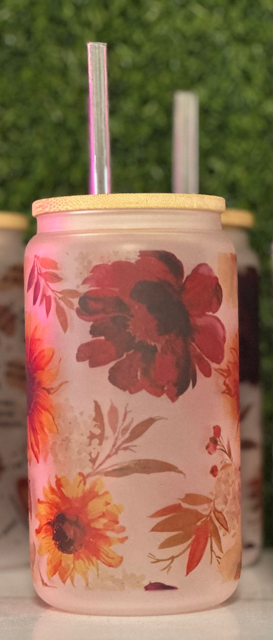 Dark Floral Glass Cup