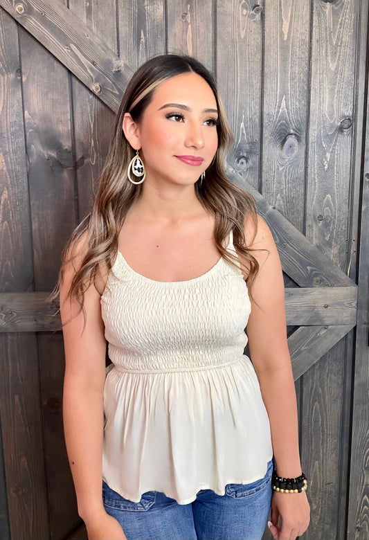 Beige Ruffled Sleeveless Top