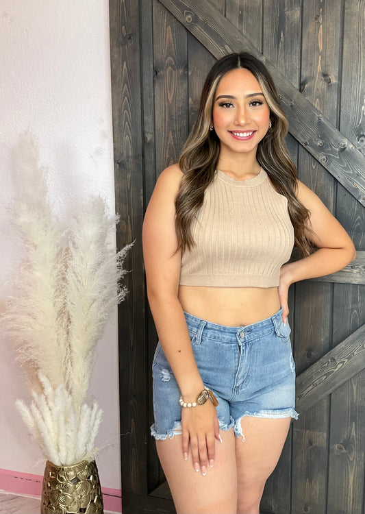 Brown Knit Crop Top