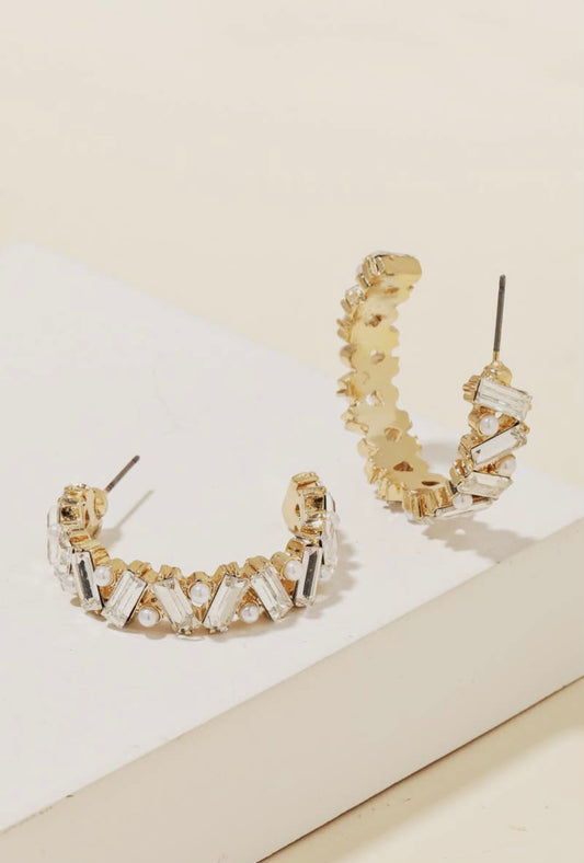 Pearly & Rhinestone Hoop Earrings