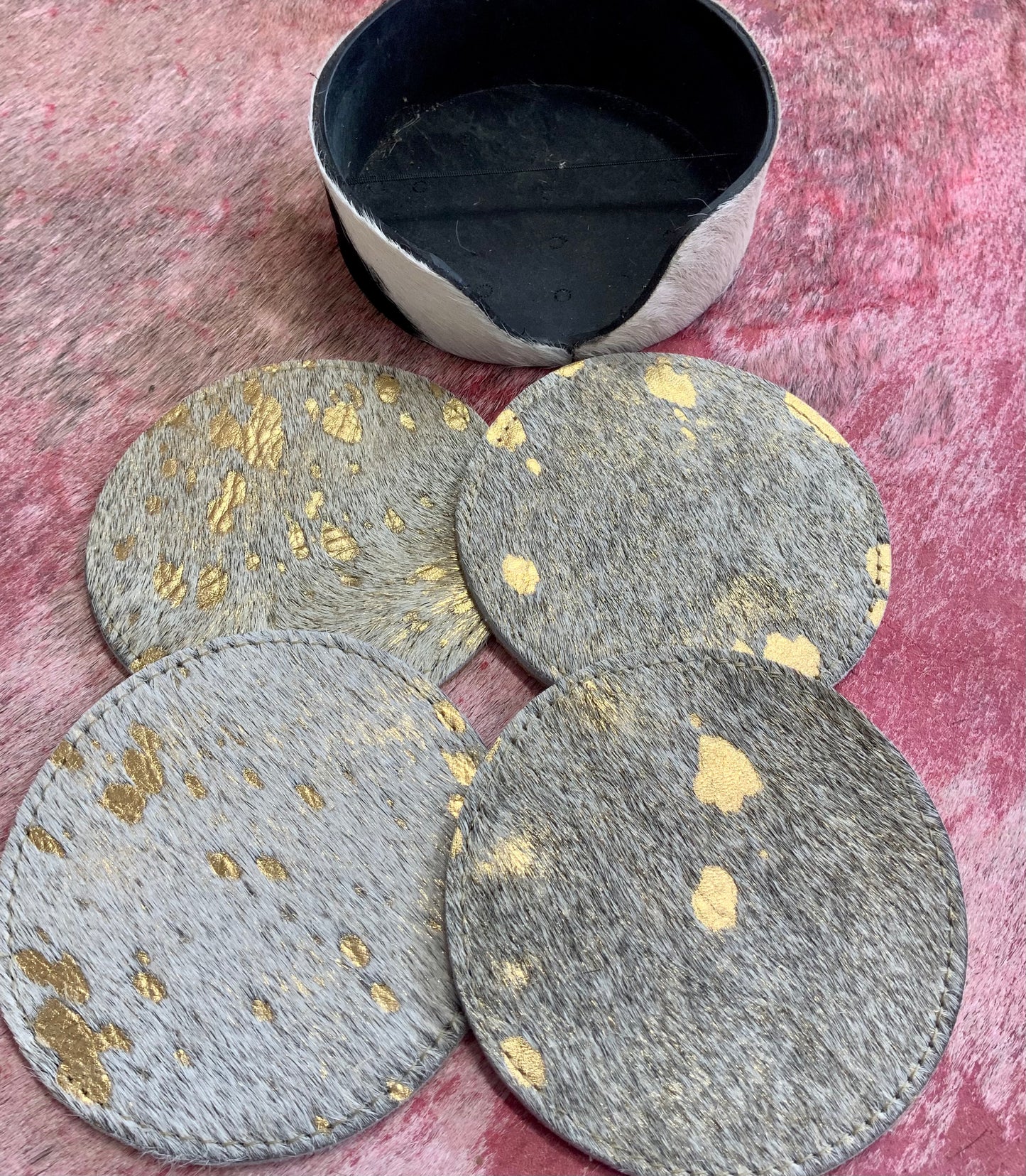Cowhide Coaster Set