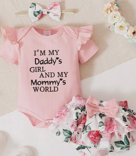 Babygirl Short Sleeve Romper, Shorts & Headband
