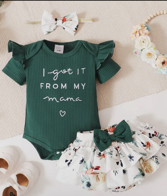 Babygirl Short Sleeve Romper, Shorts & headband
