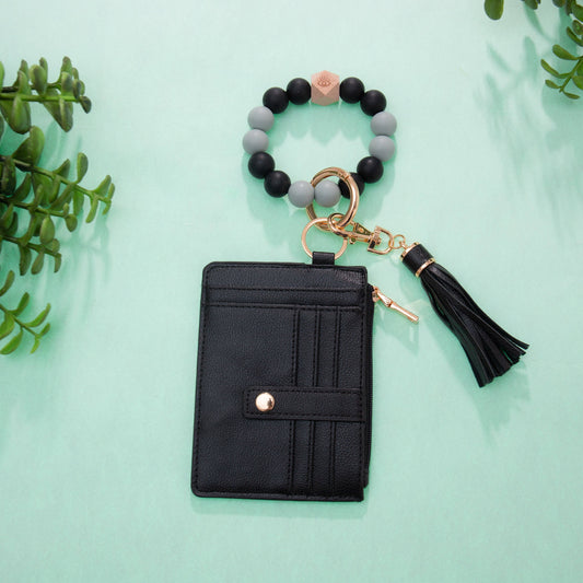 Silicone Beaded Bracelet Card Holder & Case: Black
