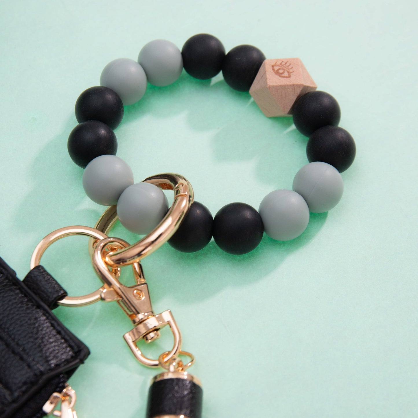 Silicone Beaded Bracelet Card Holder & Case: Black